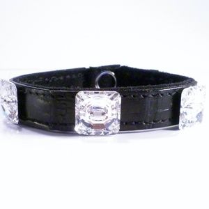 Black Leather Bangle with Swarovski Crystals
